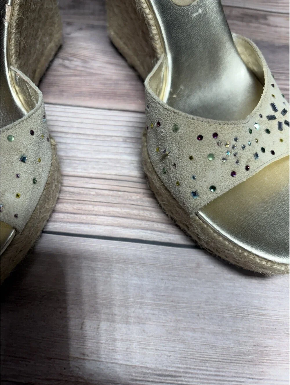Guess by Marciano Tan suede wedge sandals With Gems Size 8